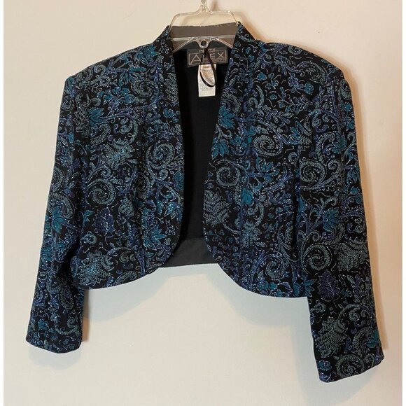 Alex Evenings Sleeveless Dress Black Blue Paisley Velvet Bolero Jacket Size 14 P - Picture 6 of 16